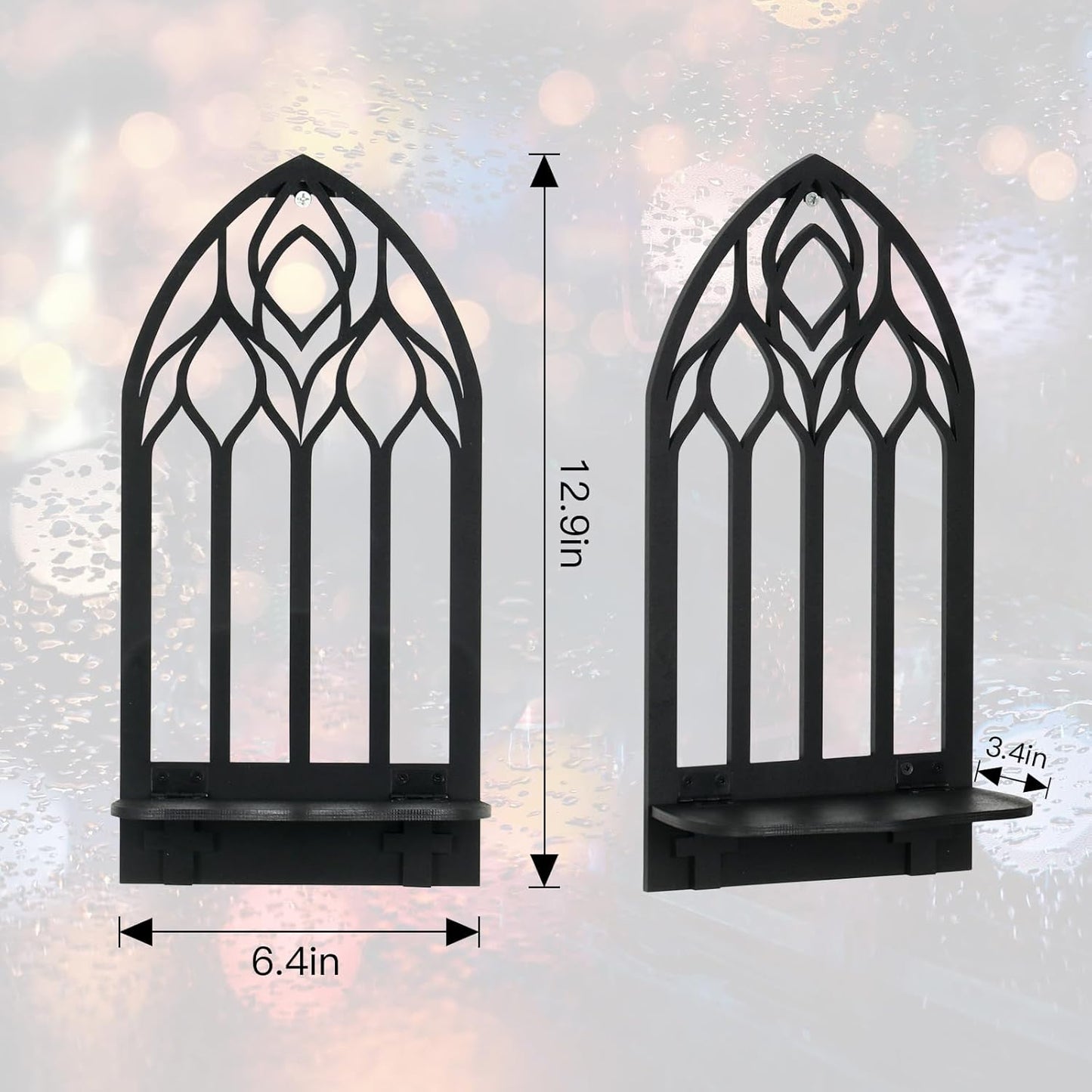 2 Pcs Gothic Sconces Wall Decor Black Goth Decor Arched Church Wall Gothic Decor Art Gothic Bathroom Decor Gothic Home Decor for Living Room Kitchen Dinner Room (Upward)