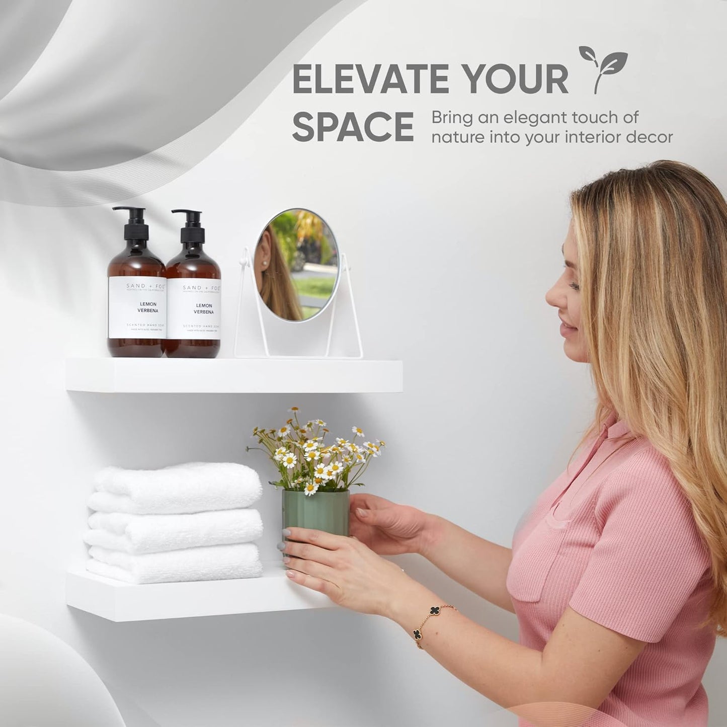 Homeforia White Floating Shelf 18 inch, High End Solid Real Wood 18inch Bathroom Floating Shelves for Wall Mounted, White Wooden 18in Floating Shelves, Heavy Duty Bracket, 18 X 6.5 X 1.75 in, Set of 3