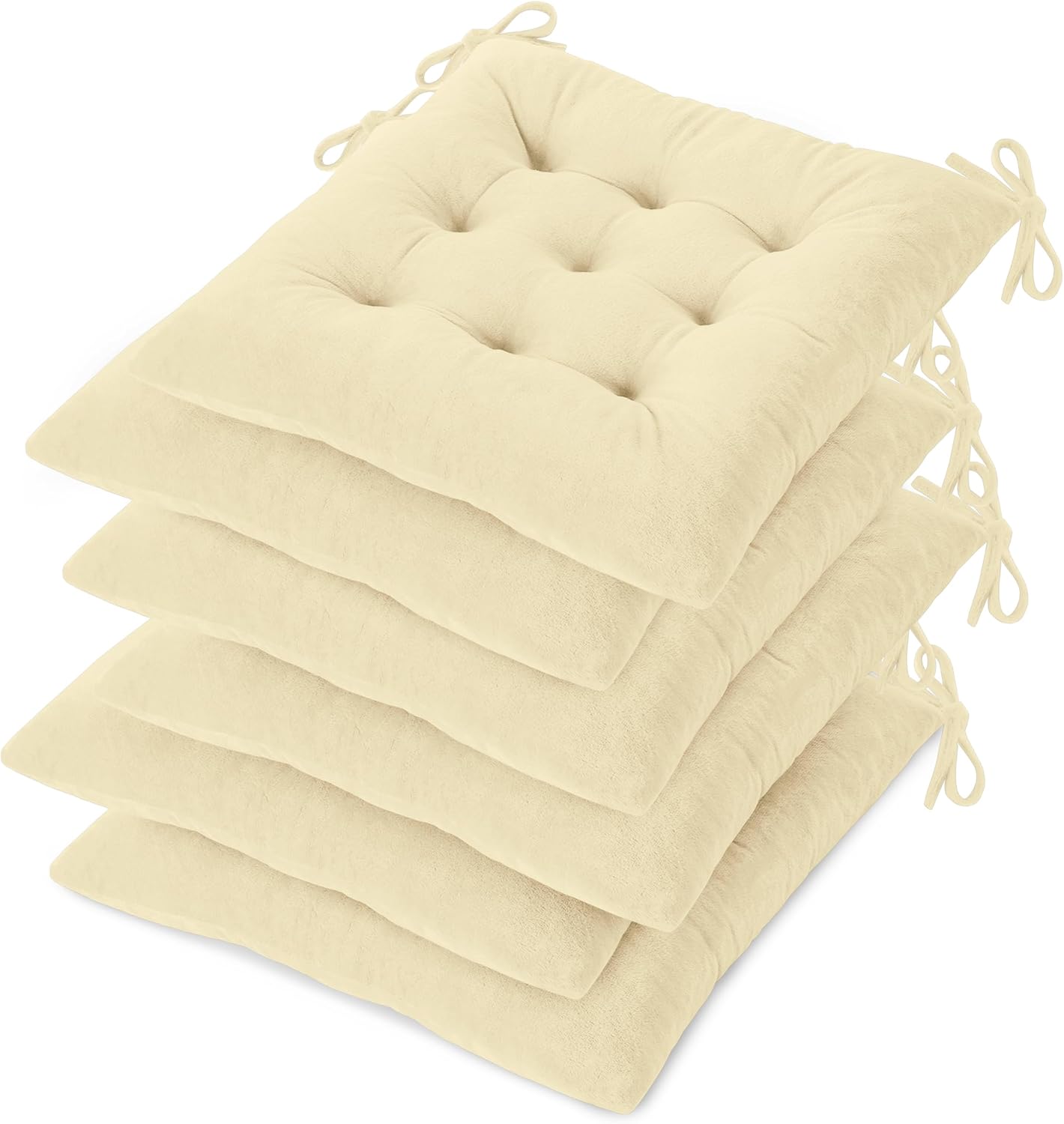 OVOV Chair Cushions for Dining Chairs Set of 6 Tufted Indoor Chair Pads with Ties Soft Square Seat Cushions for Kitchen Chairs 15.5"x15.5",White