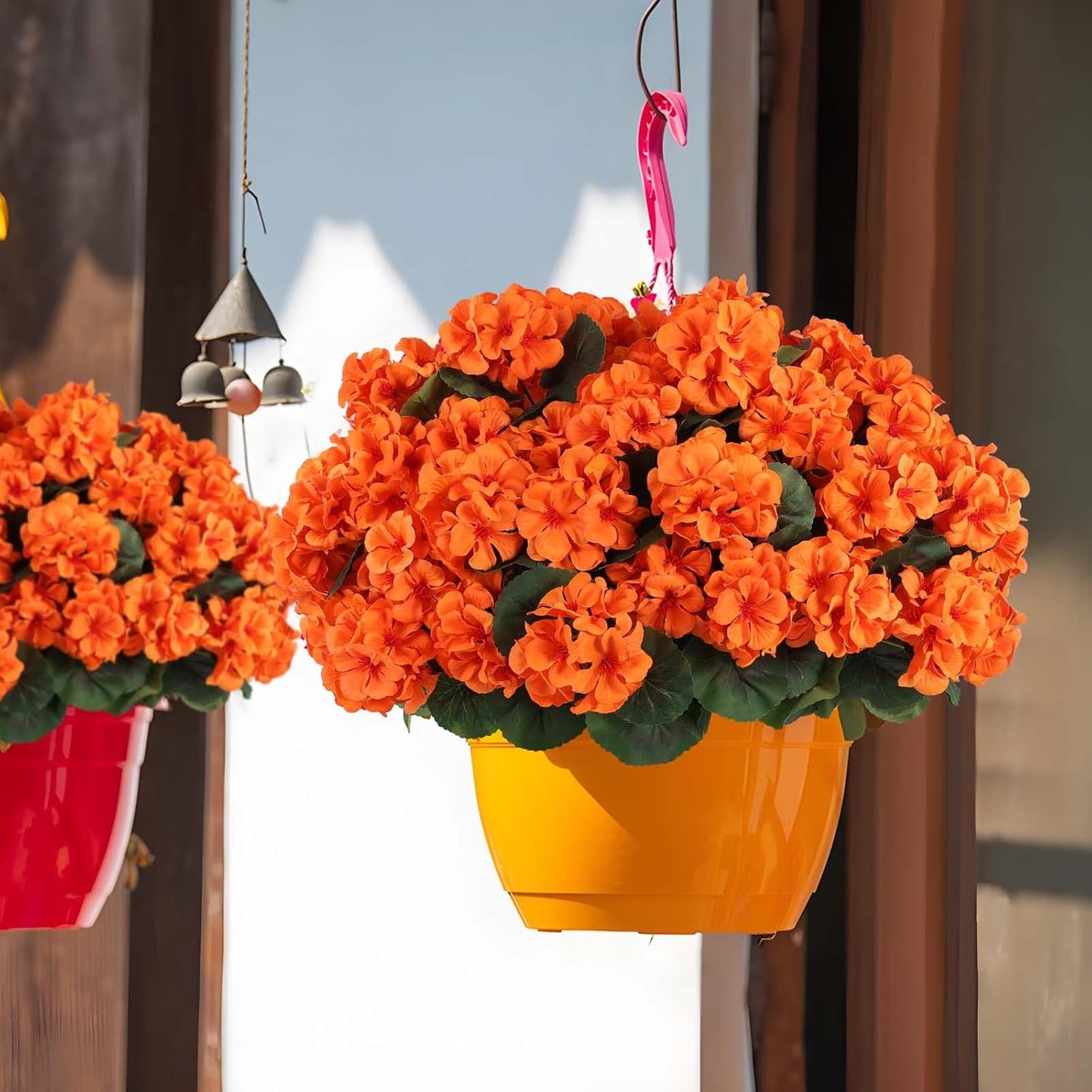 Hananona 6 Bundles Artificial Geranium Flowers for Outdoors Orange Silk Geranium Flowers Outdoor UV Resistant Plants Faux Fall Flower for Home Kitchen Autumn Table Centerpieces Decor (6, Orange)