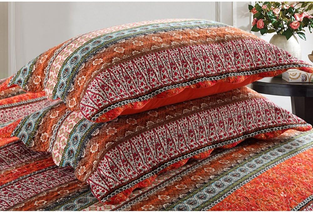 NEWLAKE Striped Classical Cotton 3-Piece Patchwork Bedspread Quilt Sets, Queen Size