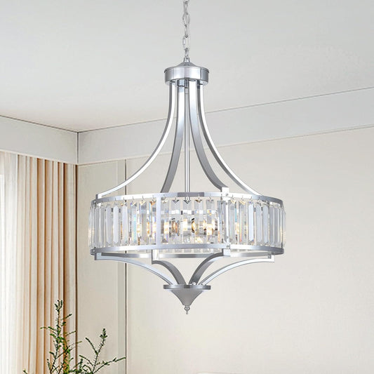 Modern Chrome Crystal Chandelier, 20 Inch Large Ceiling Pendant Light Fixture with 50'' Adjustable Hanging Chain, 5-Light Farmhouse Chandelier for Dining Room, Living Room, Bedroom, Entryway