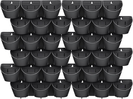Worth Garden Upgraded 12 Sets (36-Pocket) Self Watering Stackable Vertical Planters - Wall Mounted Plastic Plant Grow Pots fr Strawberries Flowers Herbs - Indoor Outdoor Green Wall Decoration (Black)