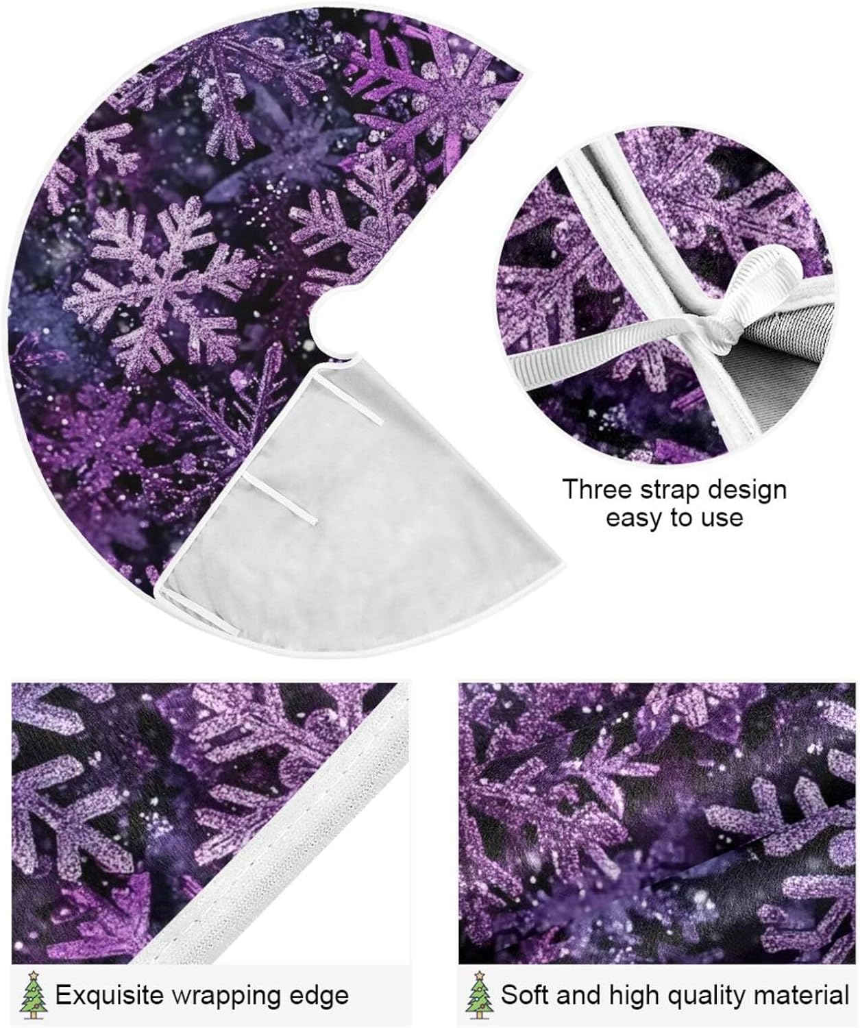 Christmas Purple Snowflake Party Tree Skirt, Seasonal Tree Mat Holiday Party Supplies Ornaments Indoor Outdoor Decorations for Tabletop Trees 47.2 Inches