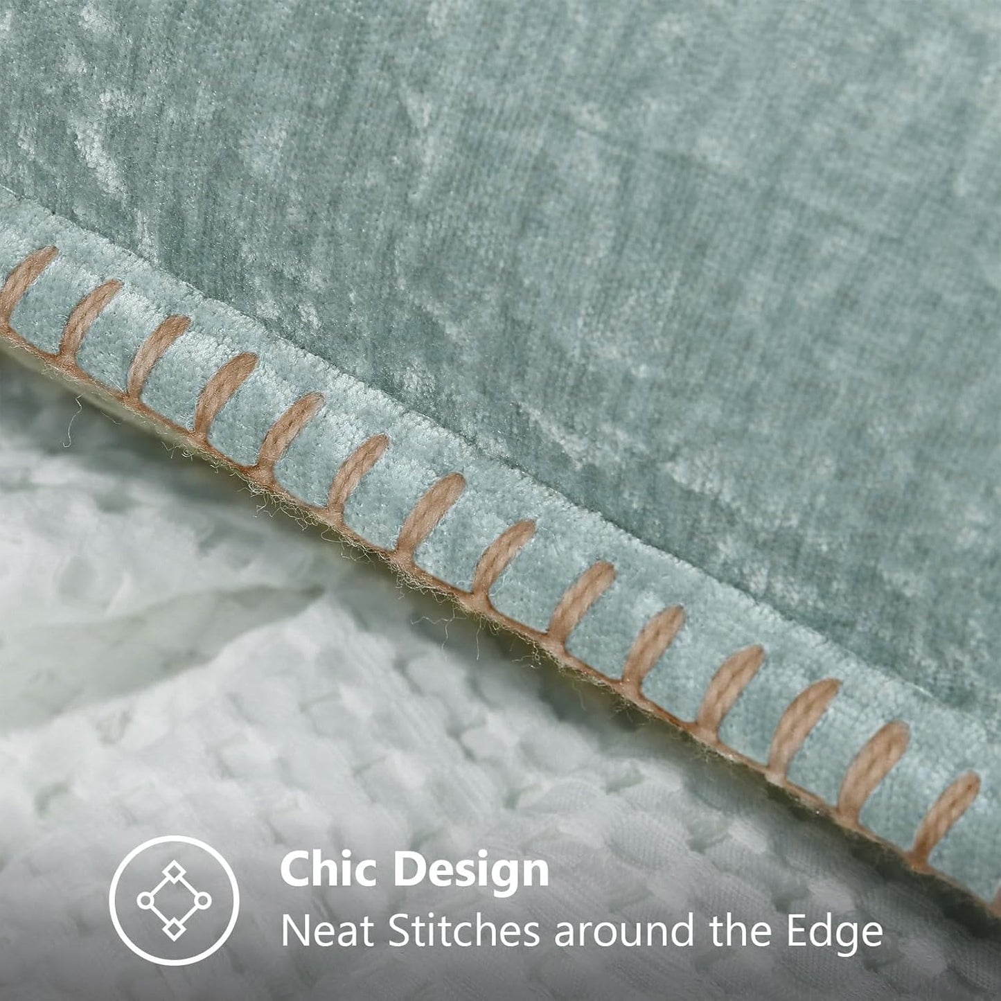 decorUhome Chenille Soft Throw Pillow Covers 22x22 Set of 2, Farmhouse Velvet Neutral Decorative Euro Pillow Covers with Stitched Edge for Couch Sofa Bed Home Decor, Aqua Haze