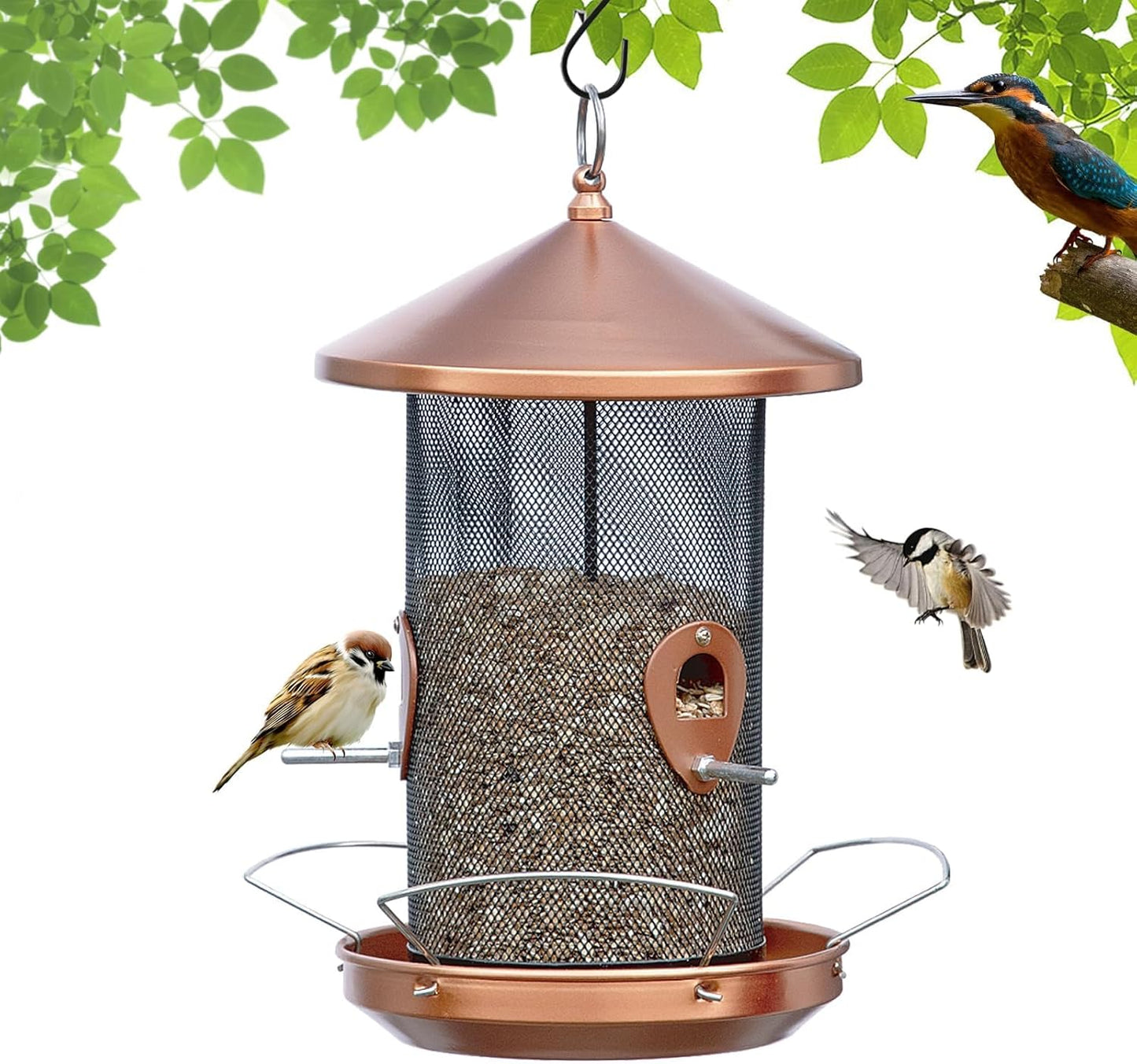 Large Bird Feeders for Outside: 12.6inch Metal for Outdoors Hanging with Copper for Garden Yard Outside Decor Cardinal Finch - Gardening Gifts for Women Men