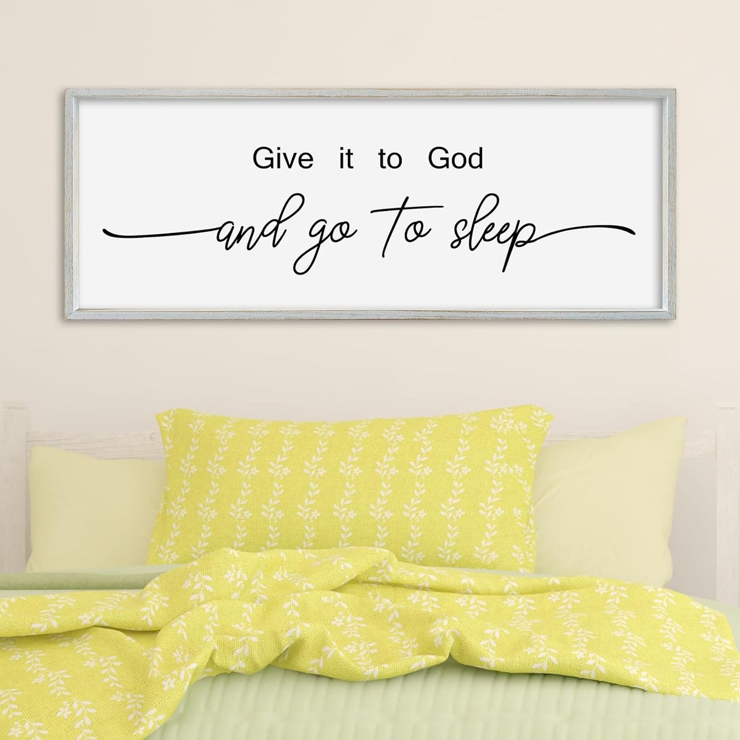 SRSZHIYUE Give It To God And Go to Sleep Sign Wall Decor 32"×12" for Master Bedroom Above Bed Guest Room Over Art Decoration (White)