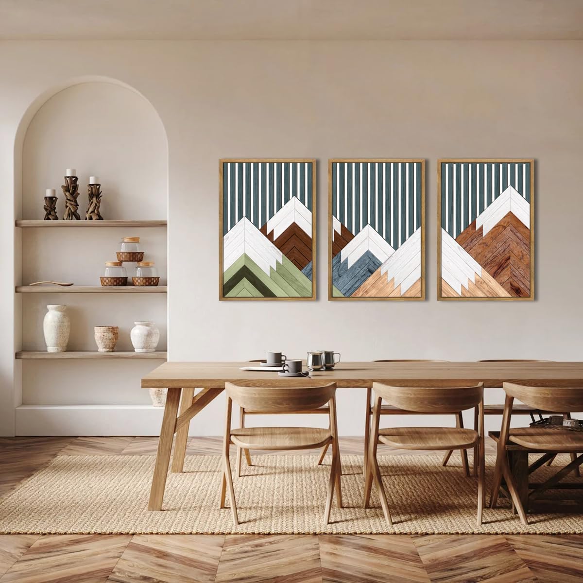 DRACIT Large Woodcut Mountain Wall Art Set Abstract Boho Forest Wood Wall Decor Nature Blue Art Decor Modern Geometric Wooden Wall Sculptures for Living Room Bedroom Office-16x24Inchx3