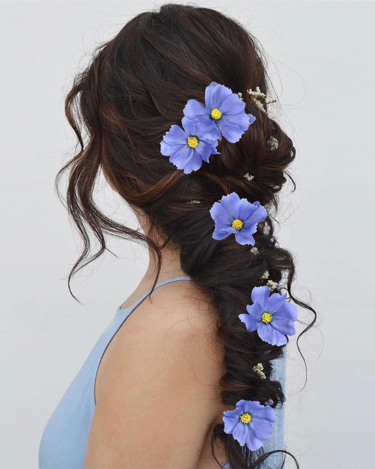 IPOPU Blue Flowers Artificial Cosmos 5PCS Fake Blue Wildflowers 24.5" Fake Daisies for Home Decor Indoor Faux Wild Flowers for Floral Arrangements Wedding Centerpiece