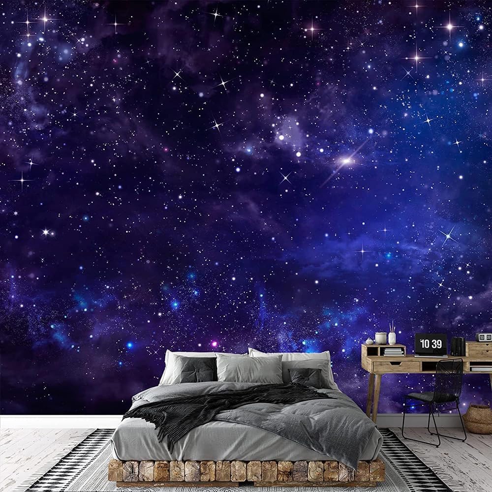 Custom Galaxy Space Wall Mural Starry 3D Wallpaper Night Sky Murals Outer Space Murals Bedroom Living Room Wallpaper