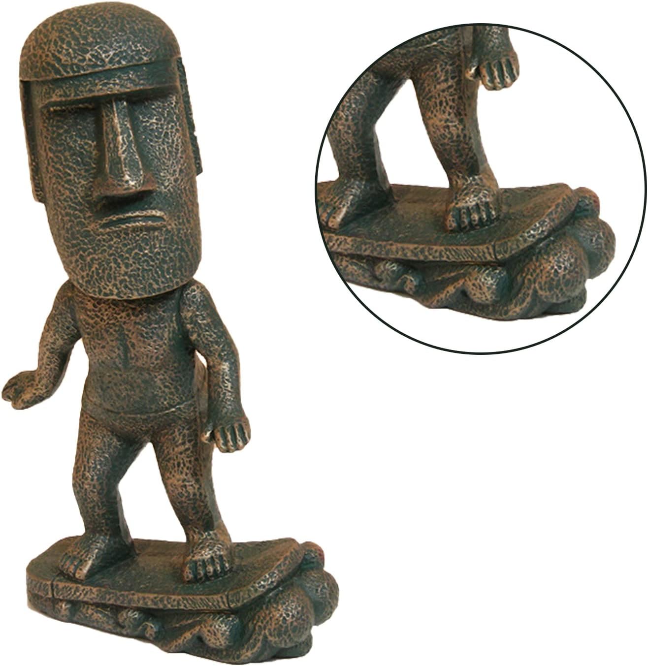 Moai Statue Decor - 6 Inch Easter Island Oranment Resin Stone Decoration for Room Accessories Antique Sculpture for Office Desktop (Surfing)