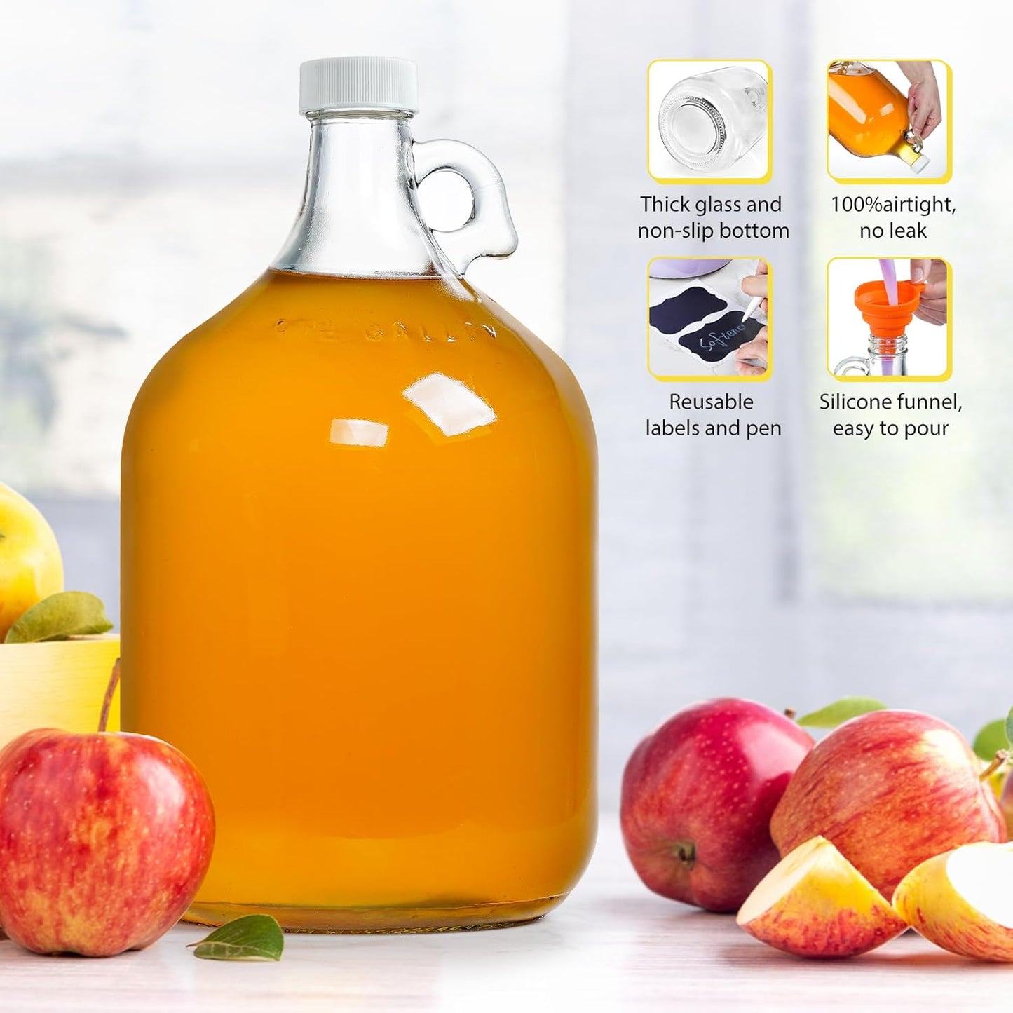 2 Pack Gallon Glass Pump Bottle Dispensers with 3 Pumps and 2 Airtight Lids, Laundry Soap Dispensers with 1 Funnel, Liquid Laundry Detergent Dispensers for Fabric Softener, Shampoo, Body Wash