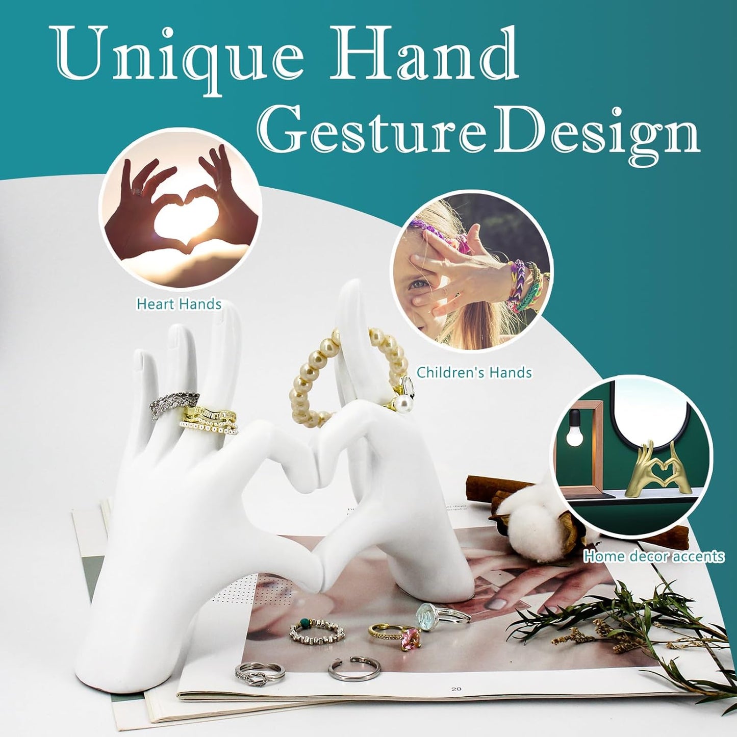 Accessoryway White Heart Hands Sculpture Decor - Valentines Day Decorations for Living Room, Bedroom, Office & Shelf Decor,Unique Heart Hands Ring Holder Display for Girls & Wedding Decorations
