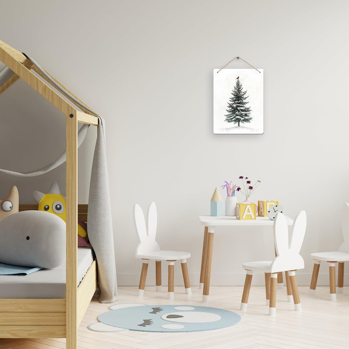 DUXMNAMG Christmas Winter Tree Bird Hanging Wooden Signs 10x8, Christmas Wall Decor, Vintage Home Room Office Hanging Wall Decor