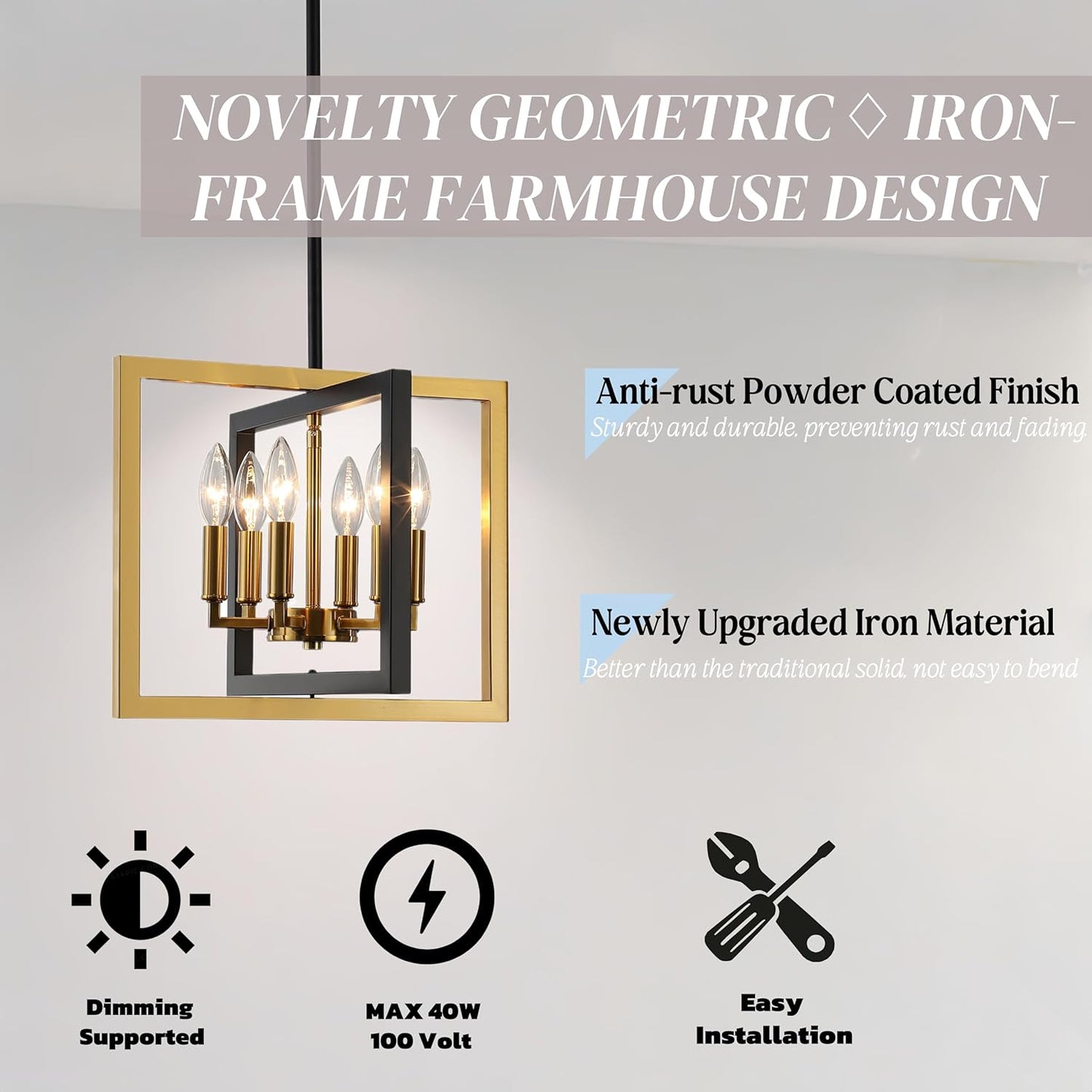 ANKYLHUA Small Black Gold Chandelier,6-Lights Ceiling Light Fixture E12,Adjustable Hight Pendant Lights Kitchen Island,Chandeliers for Dining Room Bedroom,Entryway,Foyer