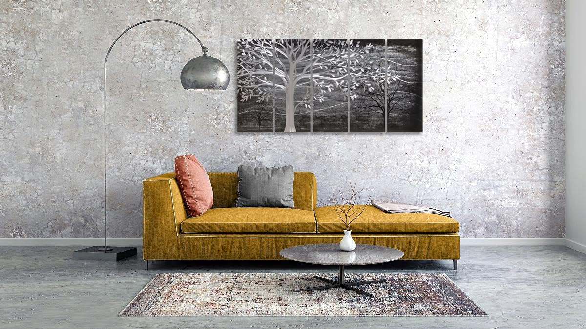 Yihui Arts Metal Tree Wall Decor Hand Grind On Aluminum Modern Abstract Nature Wall Art Contemporary Landscape Pictures for Living Room Bedroom Dinning