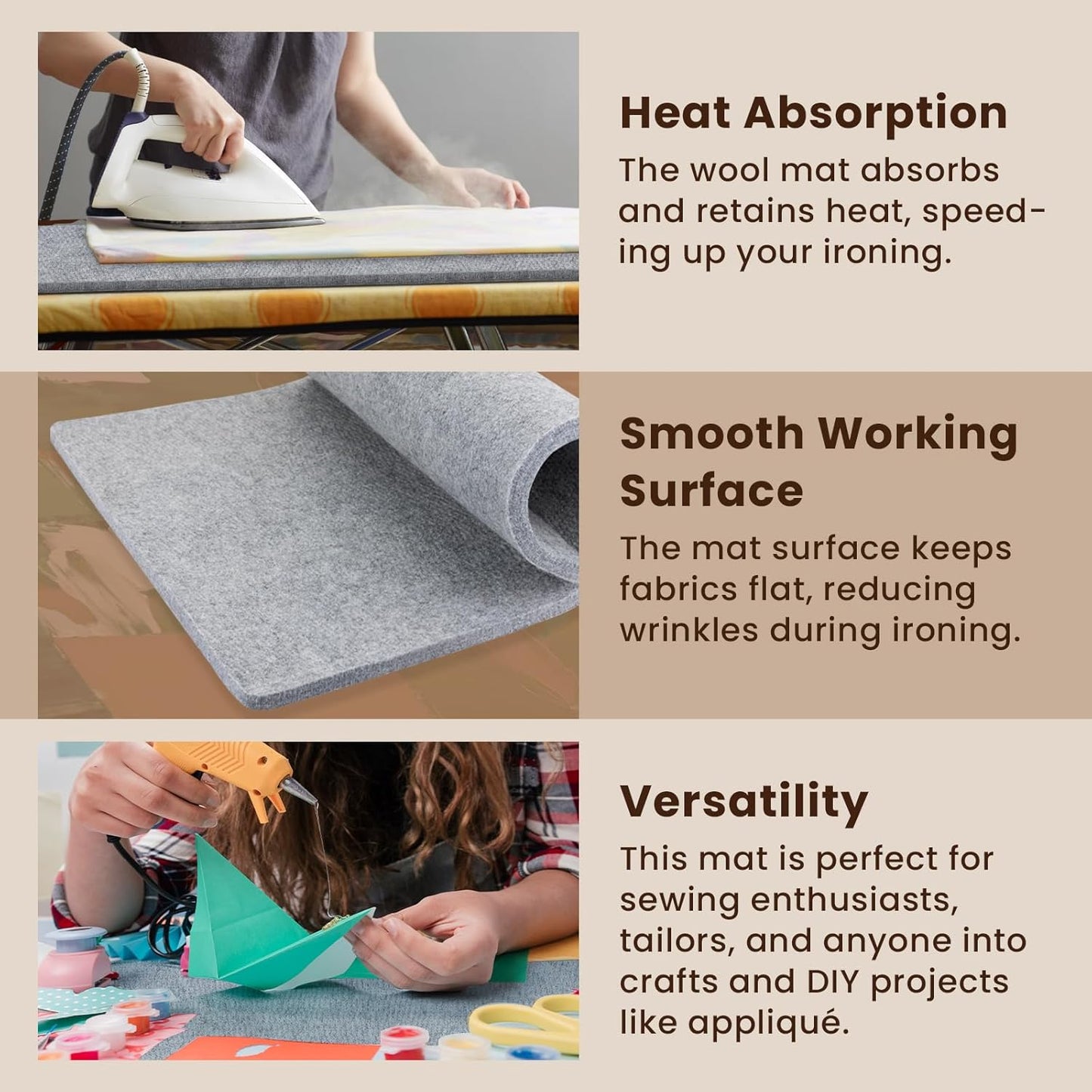 Somime 22x61" Wool Pressing Mat, 100% New Zealand Wool Ironing Mat, Felted Wool Ironing Board for Sewing, Quilting, DIY Crafts, and Embroidery