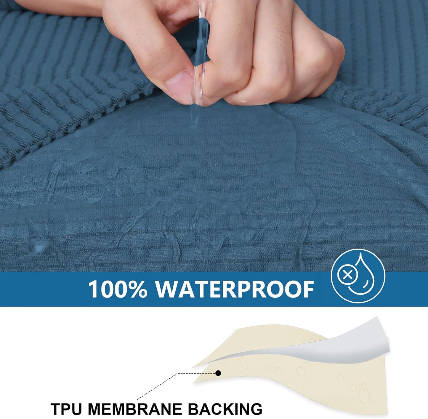 hyha Waterproof Couch Cushion Covers for Pets, Non Slip Sofa Seat Cover for Dogs Washable, Soft Thick Stretch Jacquard Fabric, Sofa Slipcovers with Elastic Bottom (1 Piece for Large, Blue)