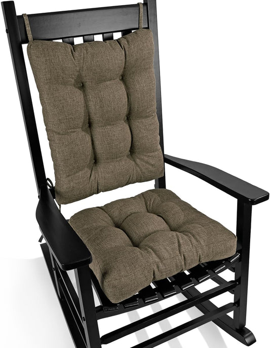 BUYUE Chair Cushion Set for Rocking Chair, Back Pillow & Seat Cushion with Ties, Original Woven Fabric Non-Slip Chair Pads for Elderly Sitting, Brown