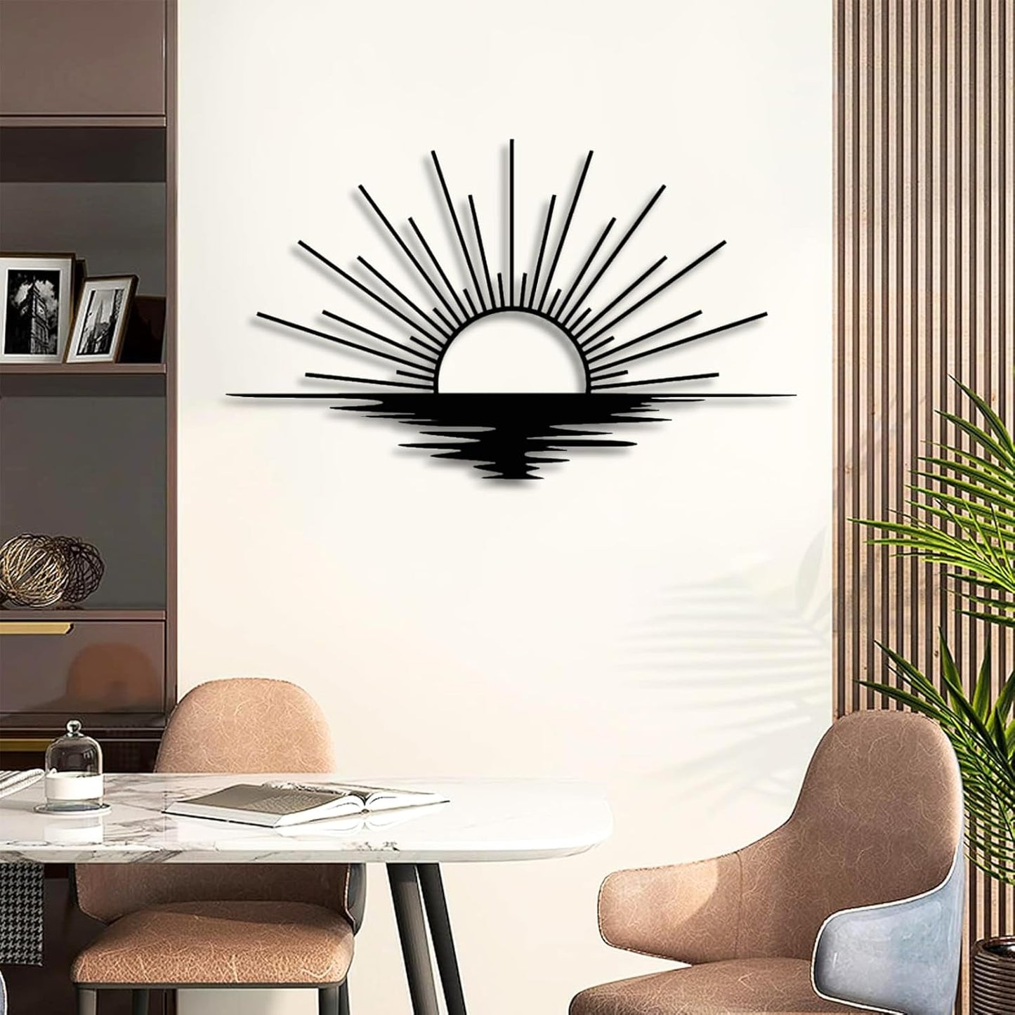 Sunrise Metal Wall Art, Metal Sun Wall Decor, Metal Sun Outdoor Decor, Large Metal Sun Wall Art, Sun Wall Art, Boho Sun Wall Art, Sunshine Metal Sign, Living Room Bedroom Wall Hangings (Silver, 35"x 20"| 90x53cm )
