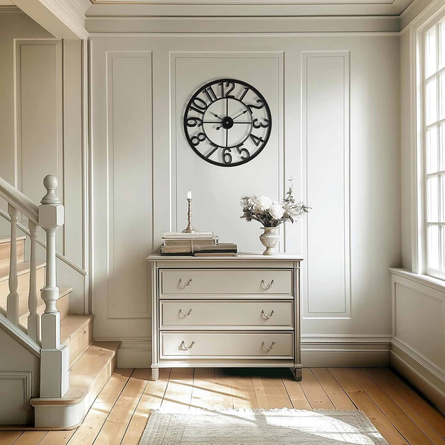 Tatub 24 Inch Large Wall Clock for Living Room Decor, Arabic Numeral Modern Round Decorative Metal Large Wall Clock for Bedroom and Kitchen, Silent, Non Ticking, Battery Operated