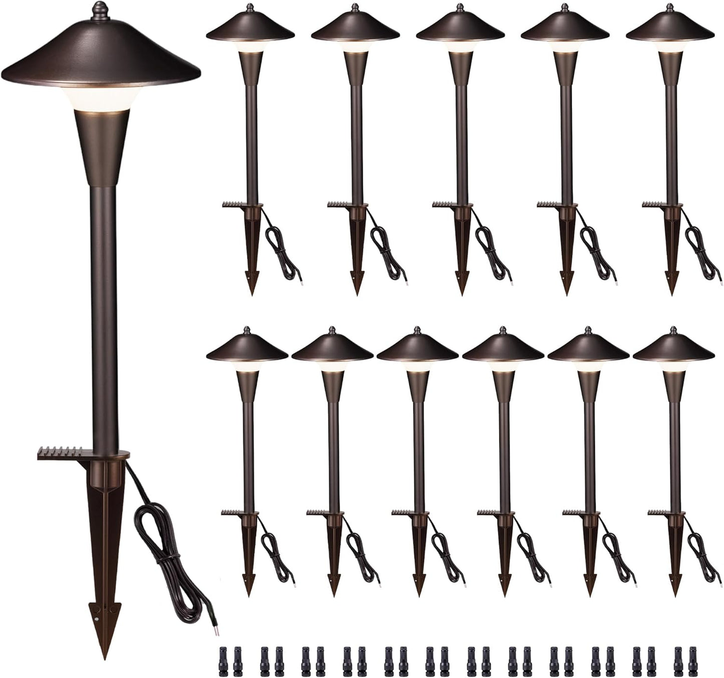 Pathway Landscaping Lighting, Low Voltage 5cct Modes Garden Path Light LED 12V, Outdoor Waterproof Sidewalk Lights, 5W 200LM Oil Rubbed Bronze Aluminum for Outside Walkways Yard (12 Pack)