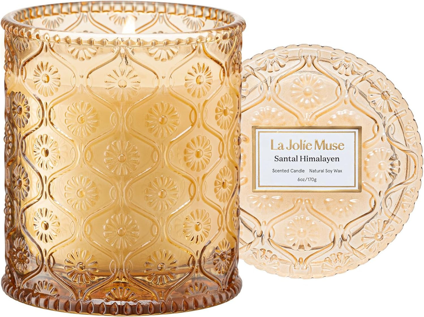 LA JOLIE MUSE Amber and Sandalwood Scented Candle | Santal Himalayen Candle | 6oz Luxury Soy Candle | Clean Burn & Long-Lasting | Gift-Ready for Hosts & Gatherings | Elegant Home Décor