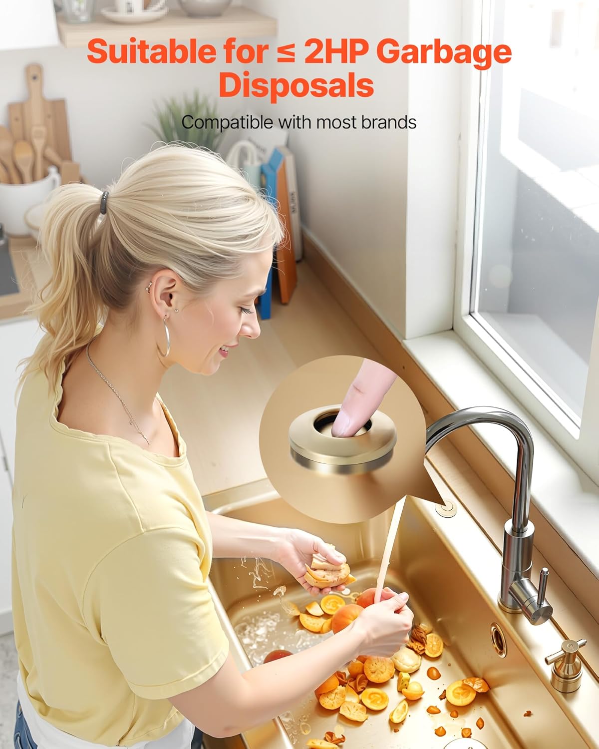 VEVOR Garbage Disposal Air Switch Kit, 2.5" Sink Top Air Switch for Food Waste Disposal, Brushed Gold Stainless Steel ON/OFF Air Button for Waste Disposer - Suitable for Stainless Steel Countertops