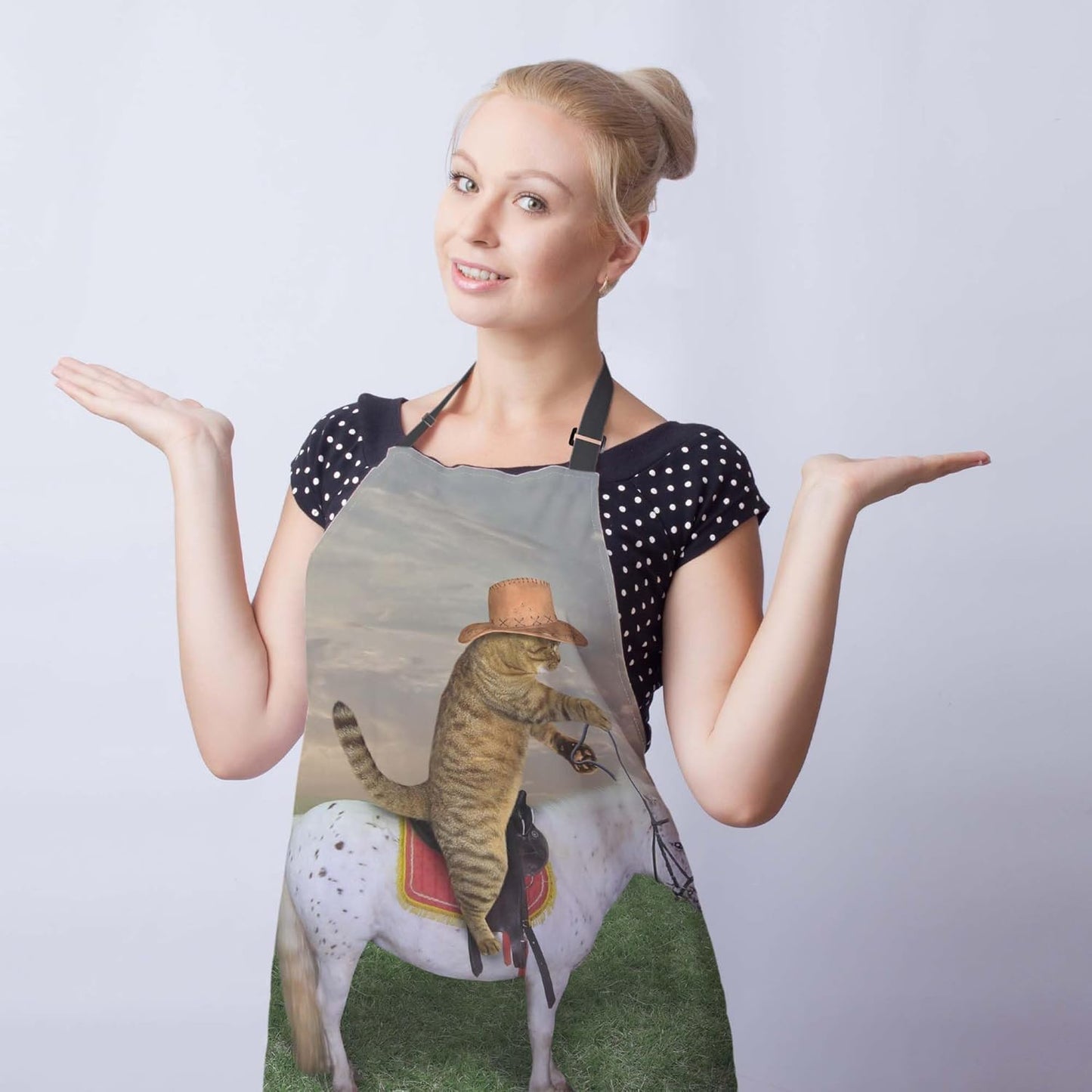 Kitchen Aprons for Women the Cat Cowboy on a Horse Mans Cooking Apron for Cooking Restaurant BBQ Painting Crafting Gardening 27” (W) x 31” (H), Waterproof Aprons
