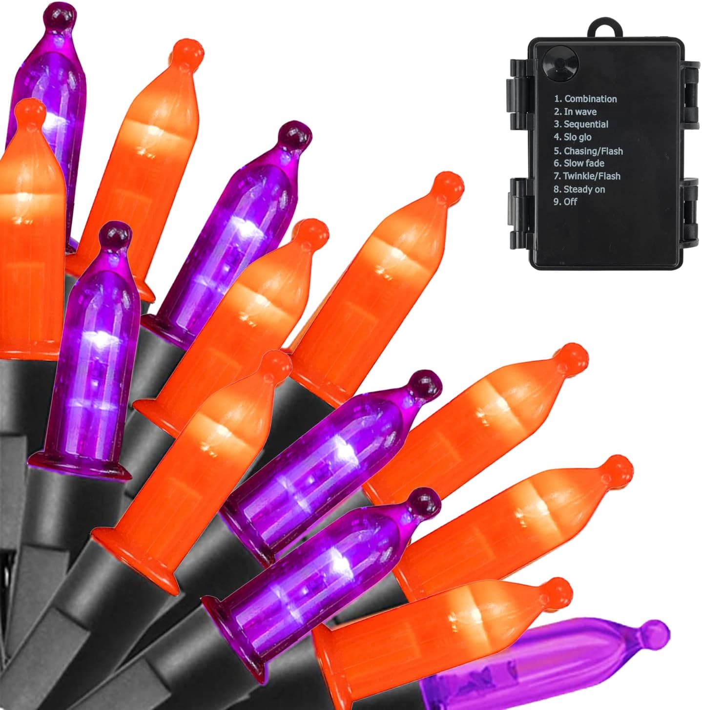 Dazzle Bright Purple and Orange Battery Operated 50 LED 16FT Waterproof Mini String Lights with 8 Modes - Indoor/Outdoor Halloween Decorations