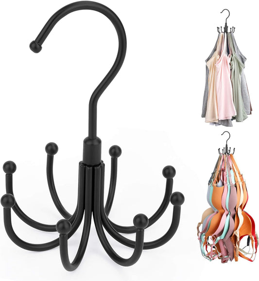 ZEDODIER Tank Top Hanger, Rotatable Bra Organzier for Closet, Max 24 Storage Capacity Sport Bra Holder, Metal Space Saving Closet Organizers and Storage, Black