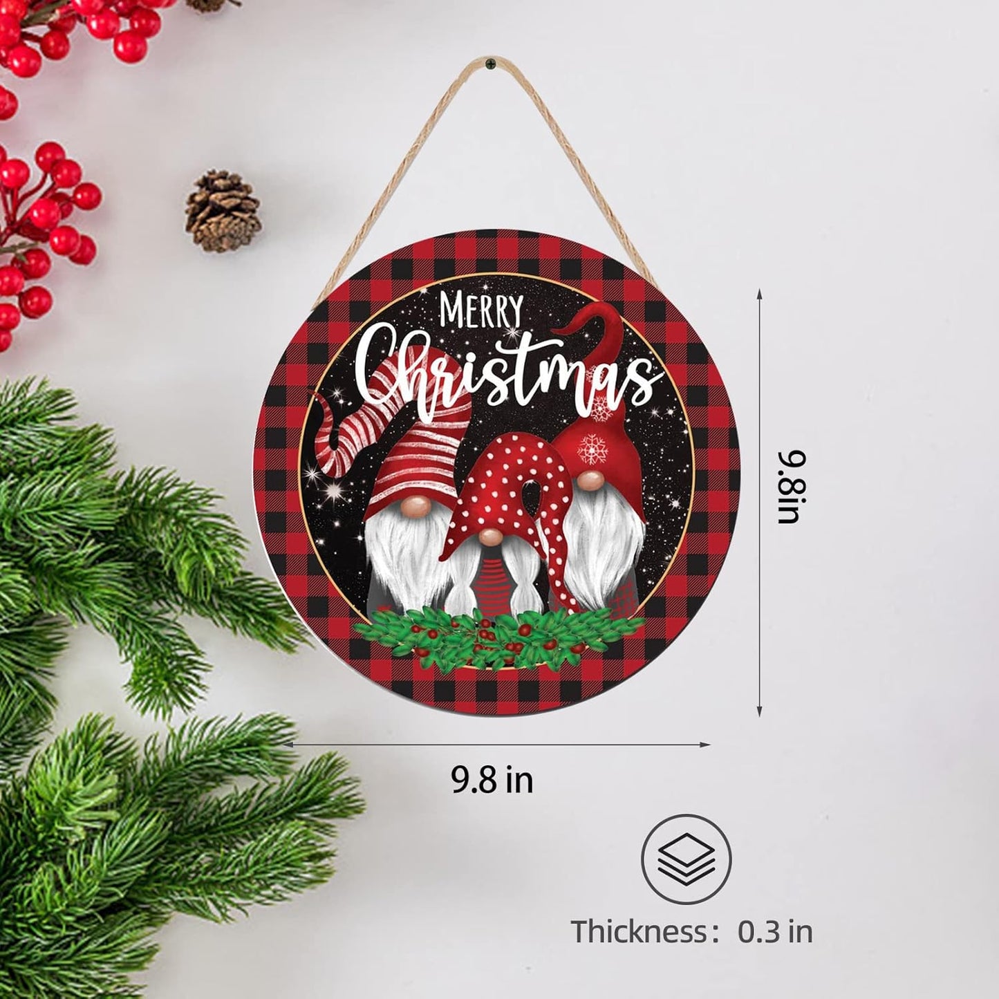 Christmas Gnome Wooden Hanging Sign Door Decoration,Merry Christmas Welcome Sign Front Door with Three Dwarfs for Christmas Home Window Wall Farmhouse Indoor Outdoor