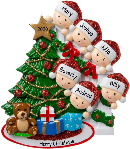 3D Peeking Family of 6 Ornament 2025 Personalized Family Christmas Ornaments 2025 | Staircase Personalized Tree Ornaments for Grandchildren, Siblings & Grandkids Xmas Tree with Gifts of Six Ornament