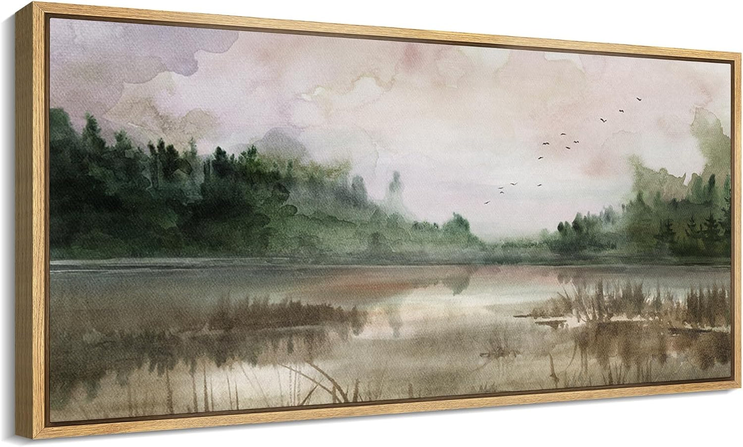 MUDECOR Extra Large Framed Canvas Print Wall Art Tranquil Lake Reflections Nature Landscape Illustrations Antique Retro Fine Art Illustrations Decorative Colorful for Bedroom - 60"x30"