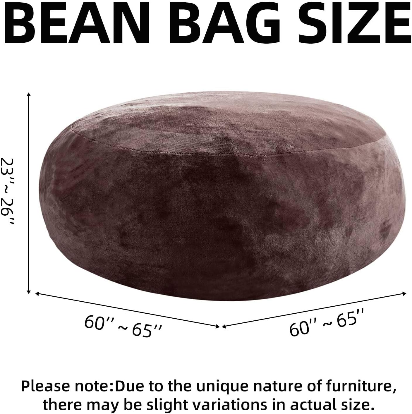 Bean Bag Chair 5Ft, Memory Foam Filled, Large Beanbag Chairs for Adults and Teens, Soft Sofa with Removable Flannel Cover, Round Couch for Living Room Bedroom College Dorm (Brown, 5FT-60×60"×24")