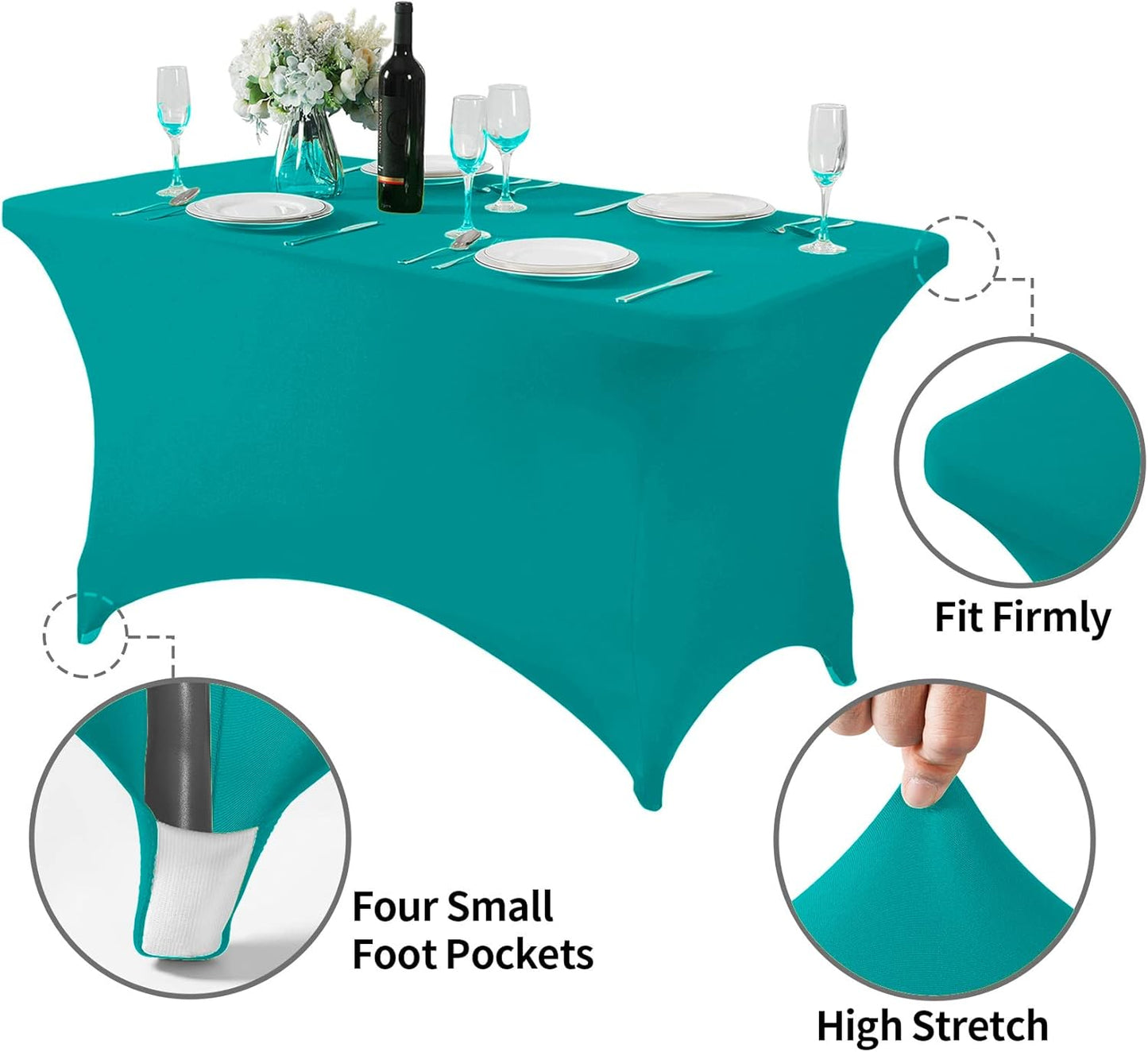 SuperO 2Pack Waterproof Spandex Table Cover for 4FT Table Universal Fitted Stretch Tablecloth for Party, Banquet, Wedding and Events-Turquoise