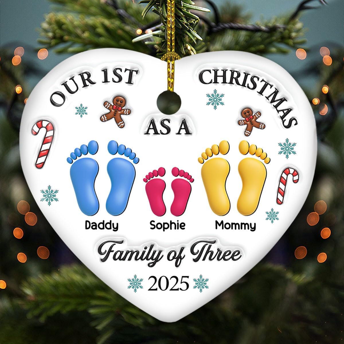 Personalized Custom 3D Effect Heart Ceramic Ornament – Our First for Newly Married Couples, Perfect for Christmas