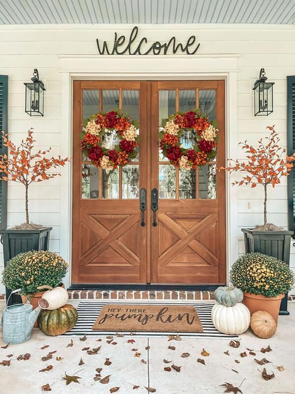 Fall Wreaths for Front Door, 20 inch Autumn Wreath with Hydrangeas Berries Fall Door Wreath Artificial Hydrangea Flowers Wreaths Autumn Decorations for Farmhouse Thanksgiving Harvest Door Wall Outside