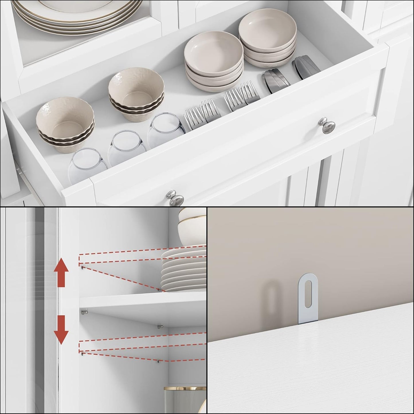 76'' Kitchen Pantry Storage Cabinet, Freestanding Kitchen Cupboard with Large Drawer, Doors, and Adjustable Shelves, Bathroom Storage Cabinet for Dining Room, Living Room, Laundry, White