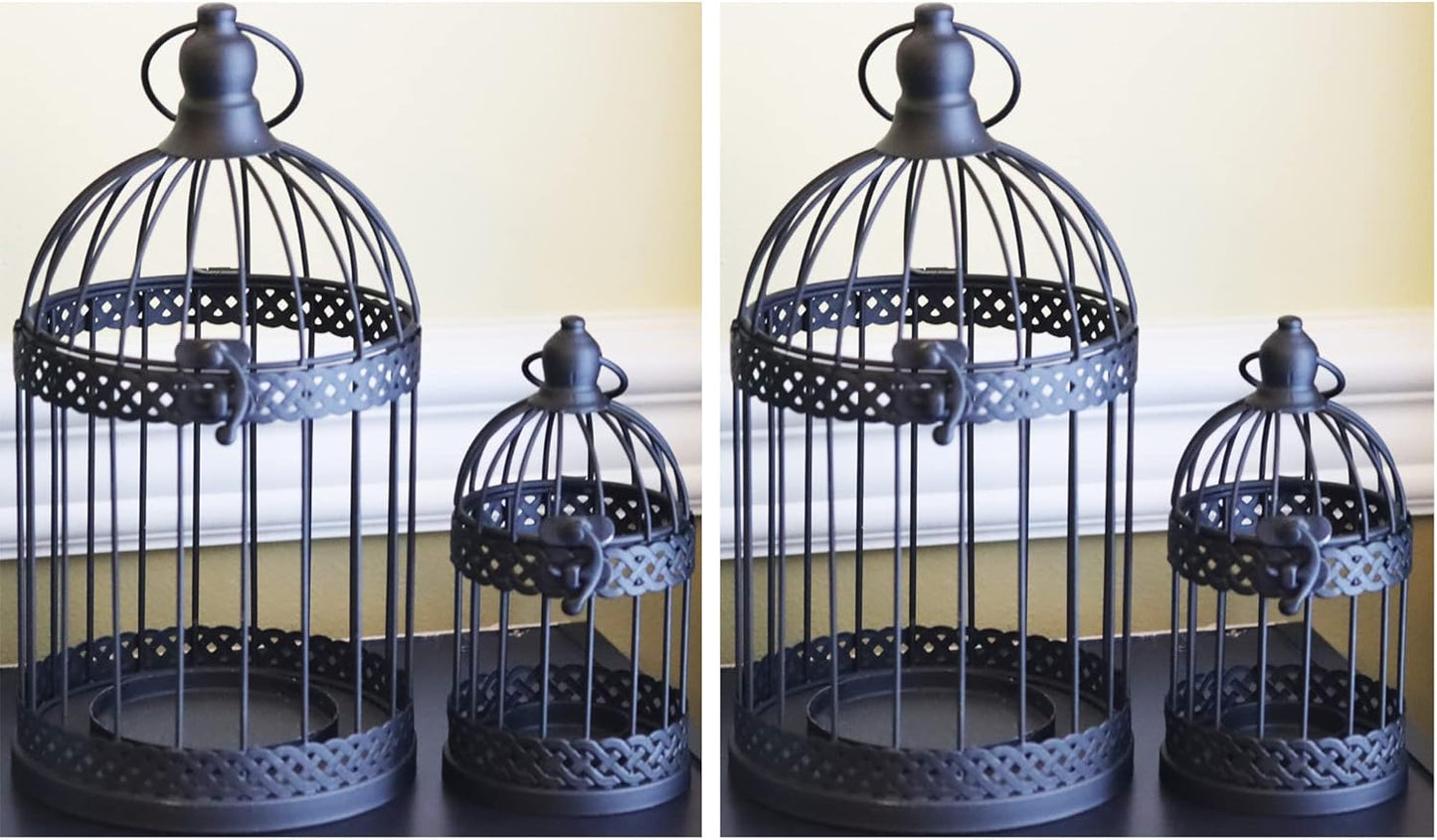 Vela Lanterns Bird Cage Decor Candle Holder Lantern Decorative Table Centerpiece Halloween Decorations, Black, Set of 4