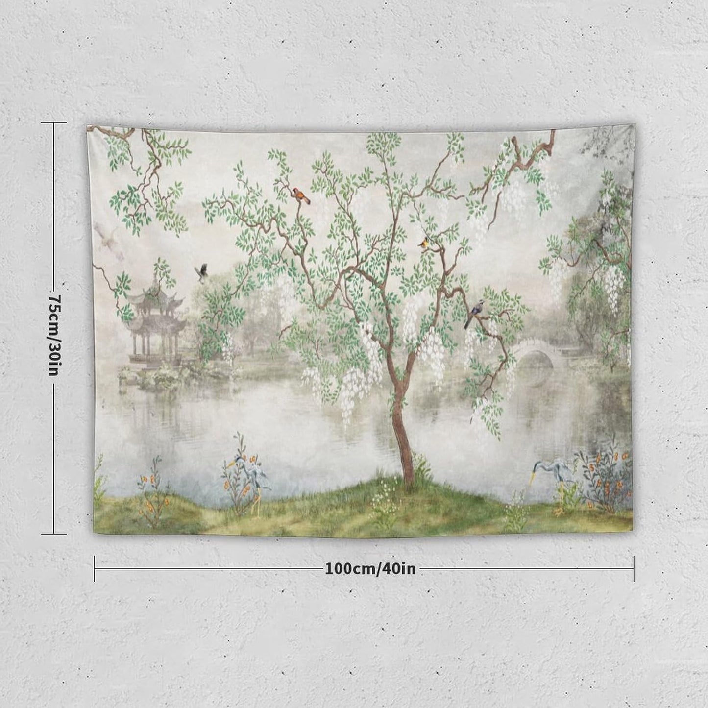 HZOHNAGO Japanese Tapestry Tree Misty Garden Lake Printed Wall Tapestry Ink Painting Wall Hanging for Bedroom Living Room Dorm 40" W x 30" H