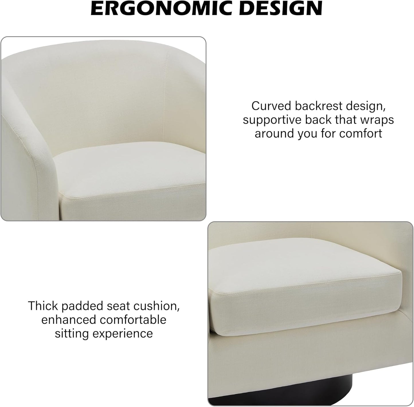 Swivel Barrel Accent Chair, Modern Round Linen Arm Chair for Living Room, Bedroom, Comfy Club Reading Chairs for Adults（Linen Fabric, Beige, Set of 1