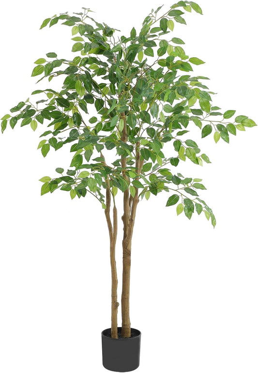 Tall UV Resistant Ficus Tree Artificial，4ft(48in) Faux Ficus Tree with Realistic Smooth and Shiny Leaves， Fake Trees Indoor Outdoor for Home Office Living Room Bedroom Foyer Porch Decor.
