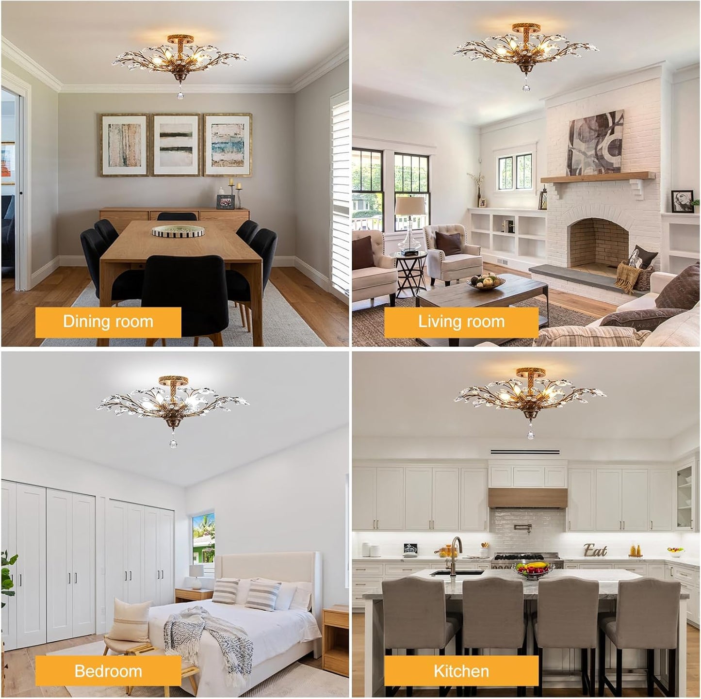 Ganeed Vintage Crystal Chandelier, Modern Bronze Branches Ceiling Light Fixture with 5-Light Heads for Farmhouse Living Room Dinning Room Kitchen Over Table Hallway