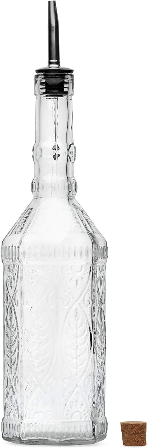 Large Clear Decorative Glass Bottle with Spout and Cork, 32oz, 1 Bottle - Design: VINO (3in X 11.9in)