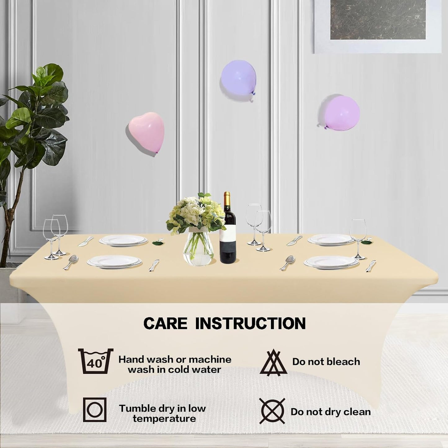 IVAPUPU 4FT Table Cloth for Rectangular Fitted Events Stretch Champagne Table Covers Washable Cover Spandex Tablecloth Protector for Party, Wedding, Cocktail, Banquet, Festival