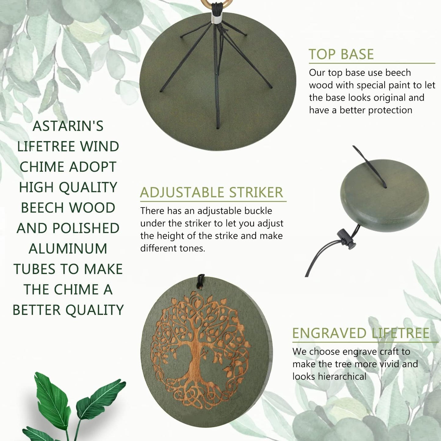 Gifts for Mom & Grandma - Outdoor Wind Chimes with Engraved Tree of Life, Large Patio Hanging Decor for Garden, Yard, Christmas, Anniversary Celebrations