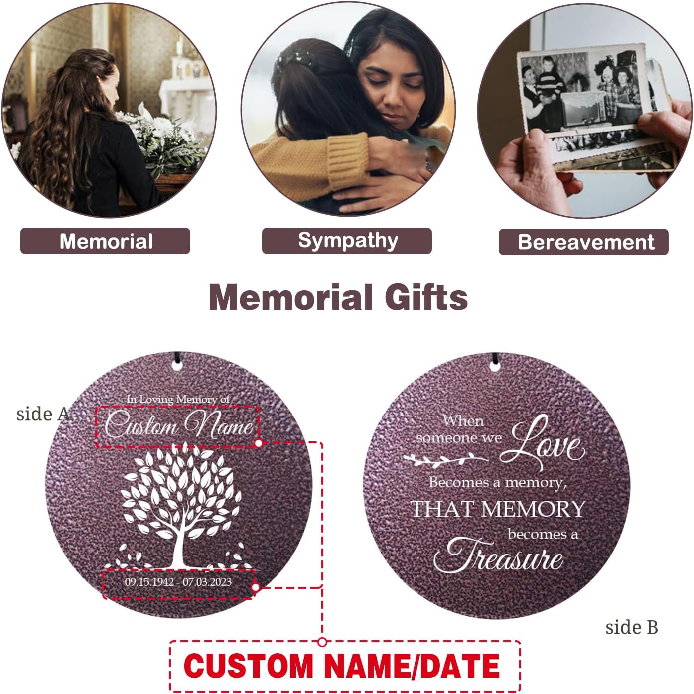 ASTARIN 36" Large Deep Tone Personalized Sympathy Wind Chimes, Memorial Wind Chime for Loss of Mother Father Loved One, Tree of Life Bereavement Gifts Decor Outdoor Patio Garden(Produced in USA)