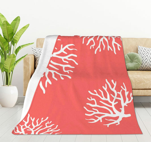 HGOD DESIGNS Beach Coral Fleece Throw Blanket Soft Cozy Coral Fuzzy Blanket Caring for Women & Adults Ocean Coral Pink Branch Reef Nature Red White Plush Microfiber Blanket 50"x60"