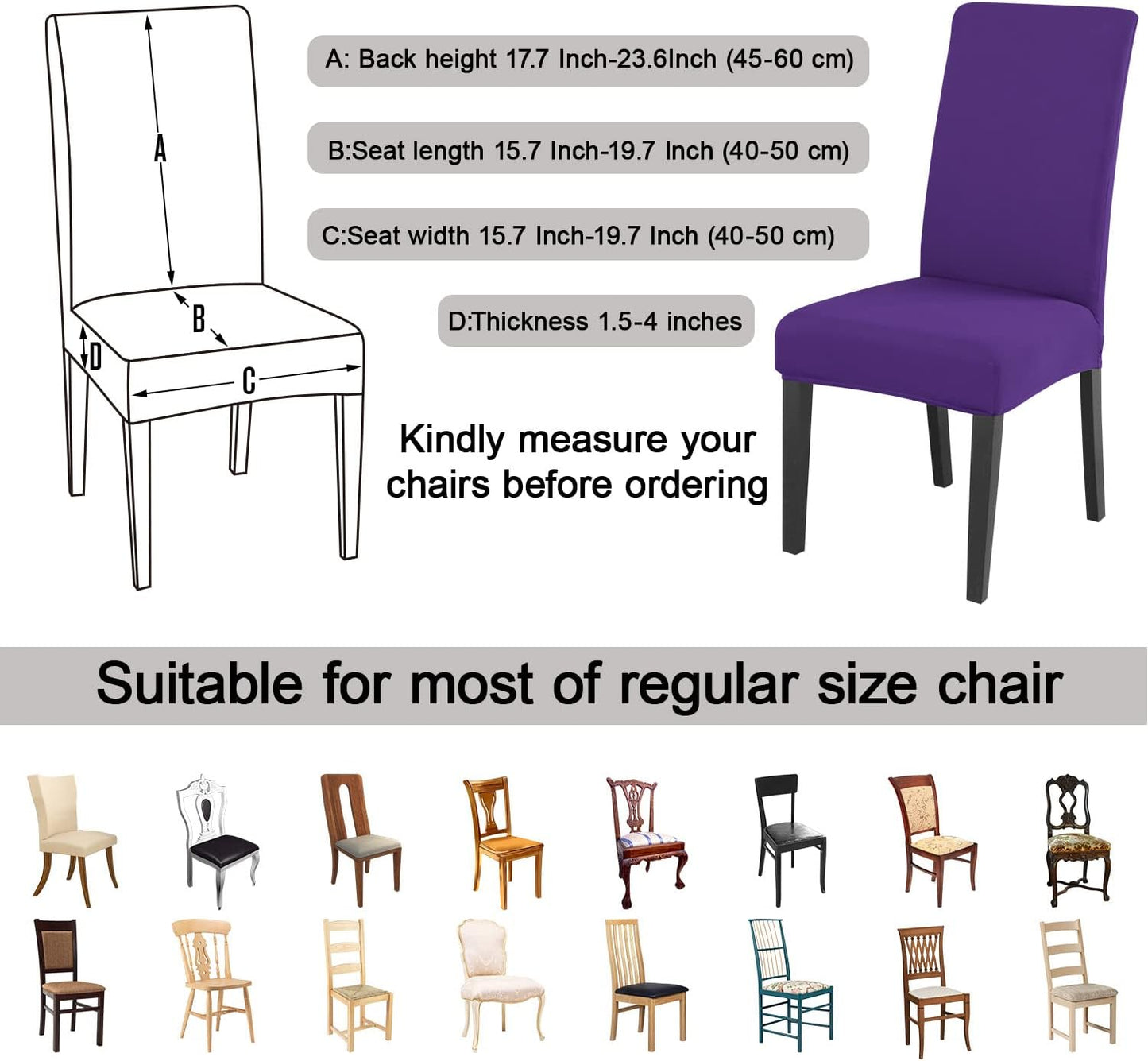 JQinHome Dining Chair Slipcover, High Stretch Removable Washable Chair Seat Protector Cover Set of 2,Chair Covers for Dining Room, Kitchen,Home Party,Wedding Ceremony(Purple, 2PC)